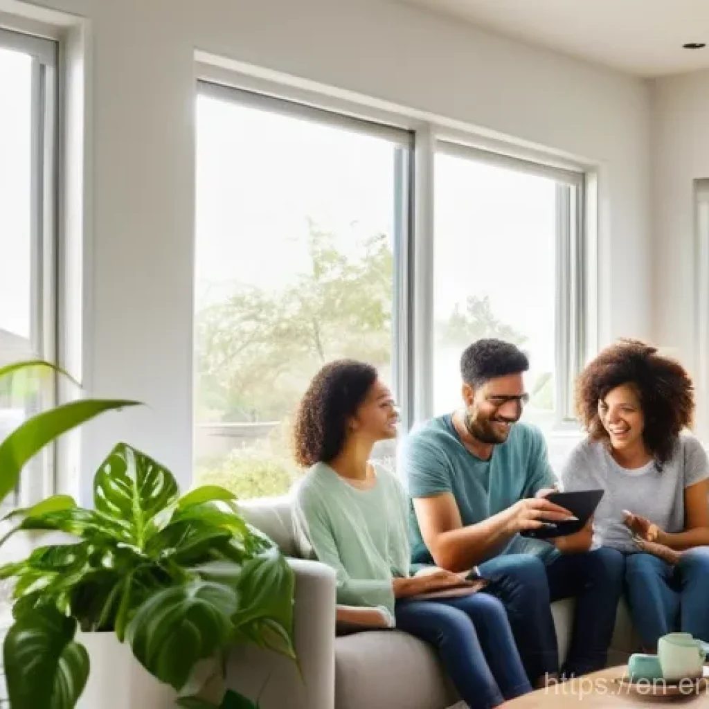 분산형 에너지 시스템을 위한 스마트 그리드 기술 - **Prompt:** A cozy, brightly lit living room in a modern home during the day. A diverse family of th...