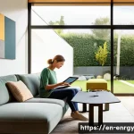 분산형 에너지 시스템을 위한 혁신 기술 - **"A serene, modern suburban home bathed in warm, late afternoon sunlight. Visible on the rooftop ar...