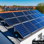 Home 18 분산형 에너지 시스템의 투자 전망 - A modern small-scale distributed energy system installation on a suburban rooftop, featuring sleek s...