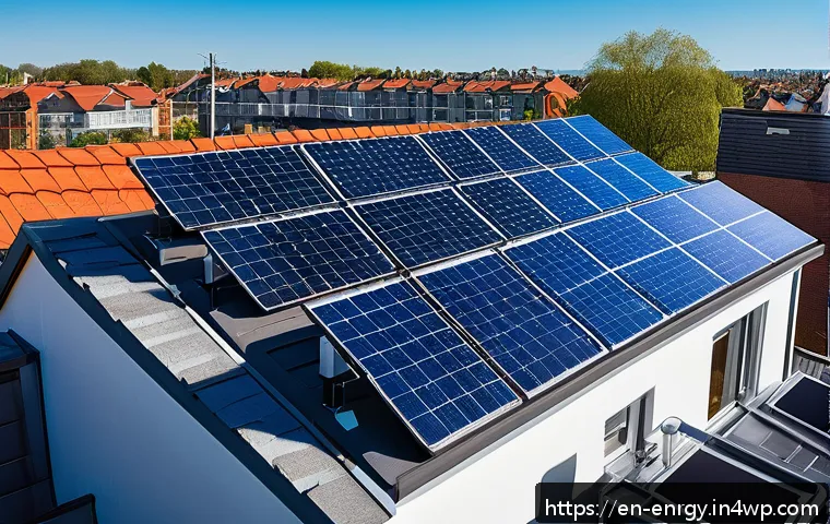 분산형 에너지 시스템의 투자 전망 - A modern small-scale distributed energy system installation on a suburban rooftop, featuring sleek s...