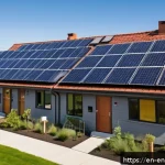 Home 23 분산형 에너지 시스템의 사회적 가치 창출 - A vibrant community solar microgrid installation in a suburban neighborhood, showing diverse residen...